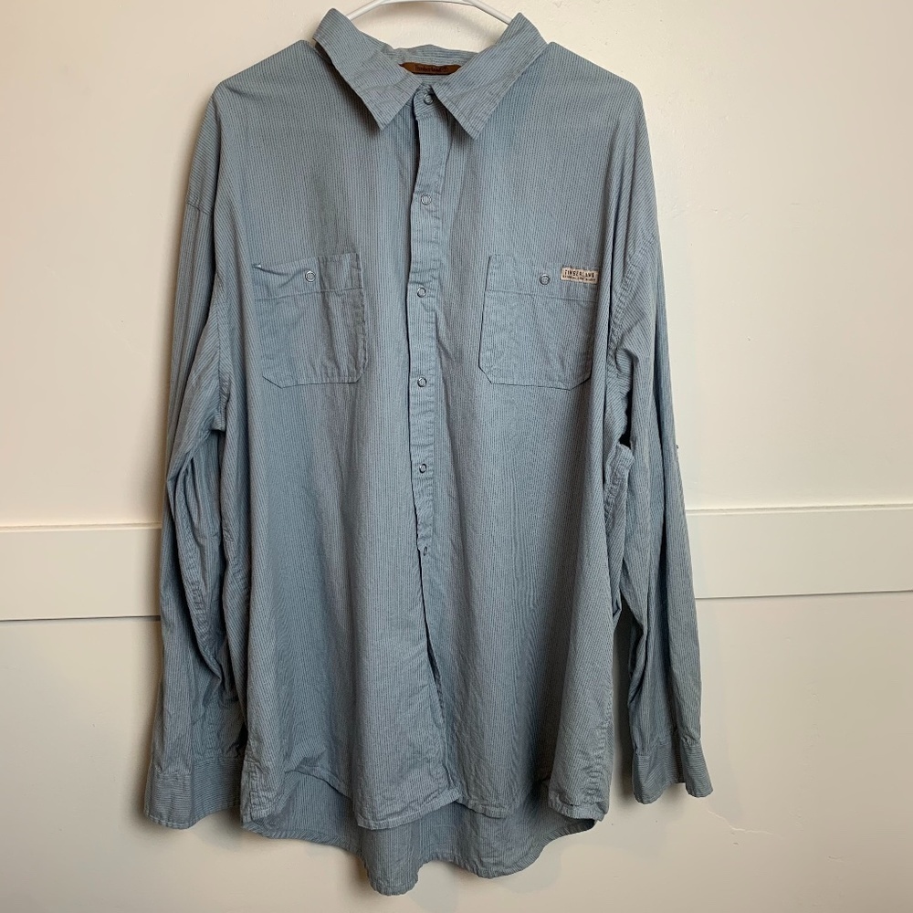 Timberland Light Blue Striped Button Up Long Sleeve Shirt